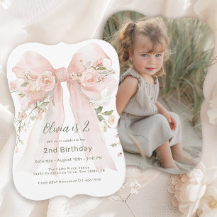 Convite Aniversário de 2 anos da Menina Arco Floral Rosa e