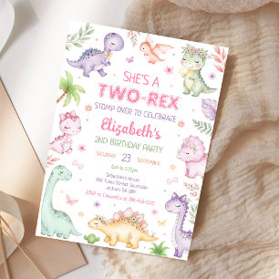 Convite Aniversário de 2 anos da menina Dinossauro Pastel