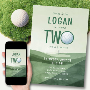Convite Aniversário de 2 anos de golfe Par-tee Aquarela Do