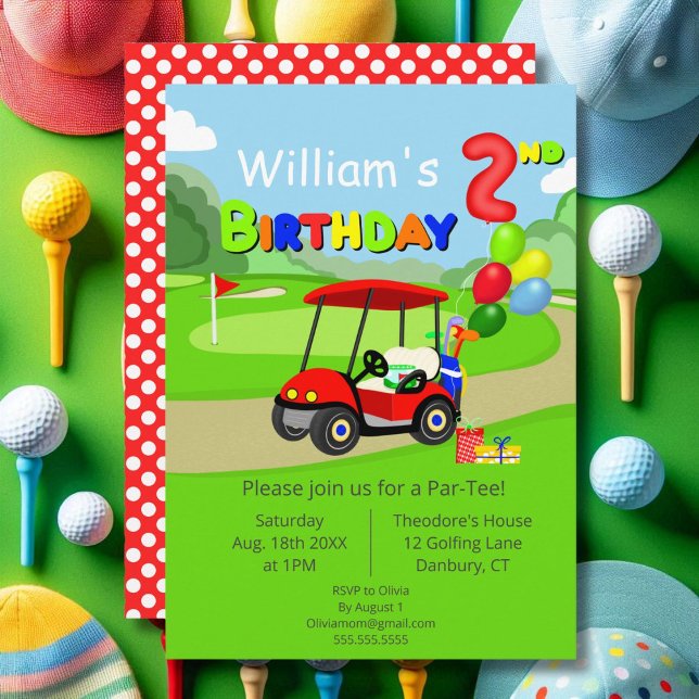 Convite Aniversário de 2 anos de menino de carrinho de gol (Criador carregado)