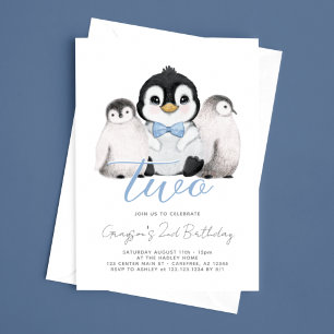 Convite Aniversário de 2 anos de Pinguins Fofos Crianças