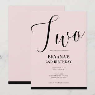 Convite Aniversário de 2 anos de script minimalista modern