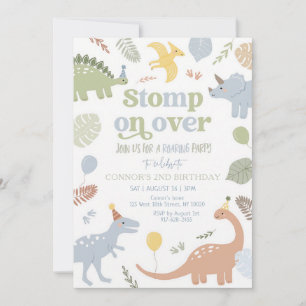 Convite Aniversário de 2 anos do Dinossauro Boho Azul