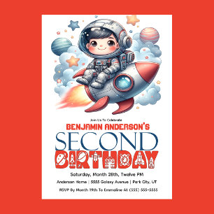 Convite Aniversário de 2 anos do menino astronauta foguete