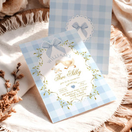 Convite Aniversário de 2 anos do Menino Gingham Azul Two S