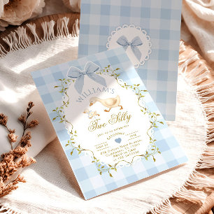 Convite Aniversário de 2 anos do Menino Gingham Azul Two S