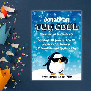 Convite Aniversário de 2 anos do menino pinguim Two Cool