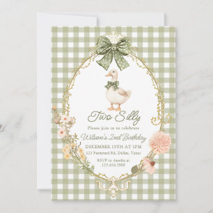 Convite Aniversário de 2 anos do Silly Goose Gingham Verde