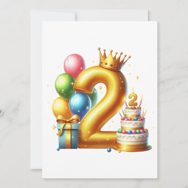 Convite Aniversário de 2 anos dourado (Frente)