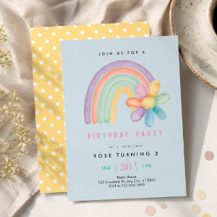 Convite Aniversário de 2 anos Flor Arco-íris Pastel