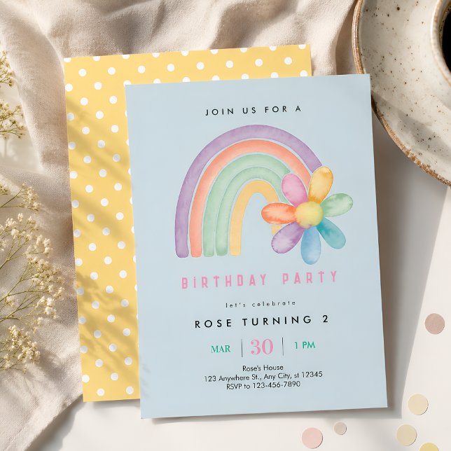 Convite Aniversário de 2 anos Flor Arco-íris Pastel (Criador carregado)