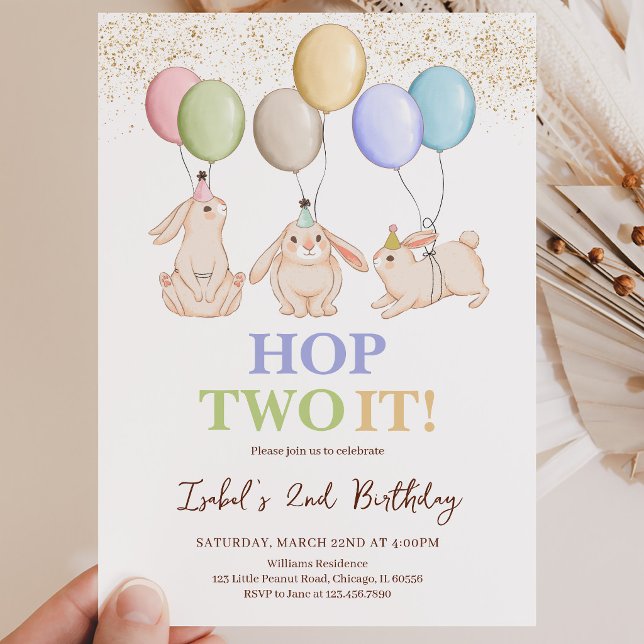 Convite Aniversário de 2 anos Hop Two It Páscoa (Criador carregado)