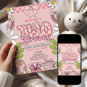 Convite Aniversário de 2 anos Pink Daisy Retrô