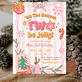 Convite Aniversário de 2 anos Rosa Fofo Natal de Inverno R