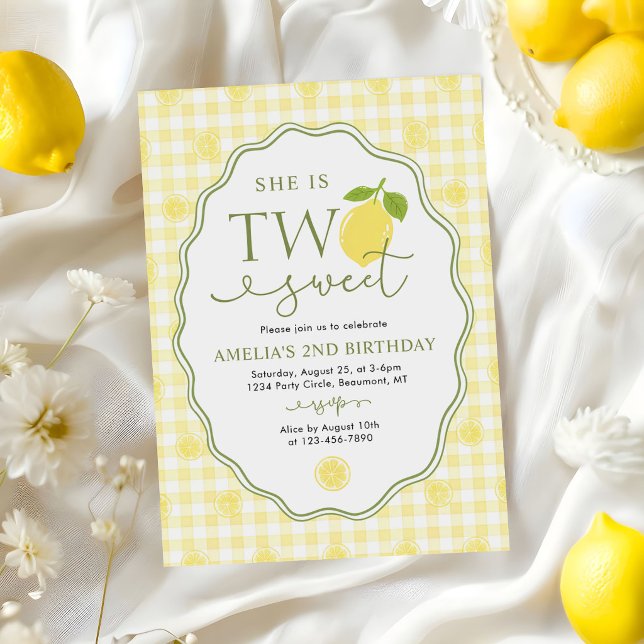 Convite Aniversário de 2 anos Temático Gingham Limão Cítri (Criador carregado)