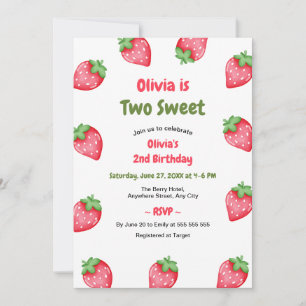 Convite Aniversário de 2 anos Two Sweet Morango Rosa e Ver