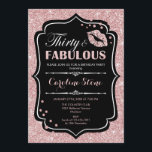 Convite aniversário de 30 anos - 30 fabulosas Rosa de pret<br><div class="desc">Convite para aniversário de 30 anos. Design branco preto elegante com ouro brilhante rosa. Apresenta lábios cor-de-rosa beijando,  confetti e fonte de script. Perfeito para uma bolsa mensageifesta de aniversario elegante. 30 Fabulosos! Envie-me uma mensagem se precisar de mais personalização.</div>