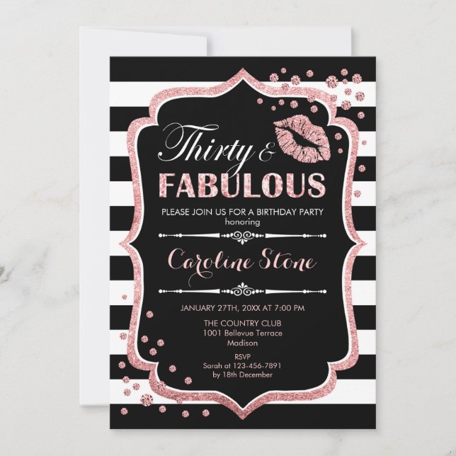 Convite aniversário de 30 anos - 30 fabulosas Rosa preto D (Frente)