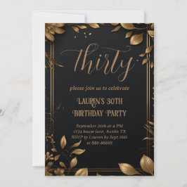 Convite aniversário de 30 anos 30 modernos, preto simples