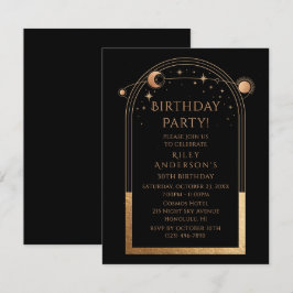 Convite aniversário de 30 anos 30 Preto Celestial Dourado