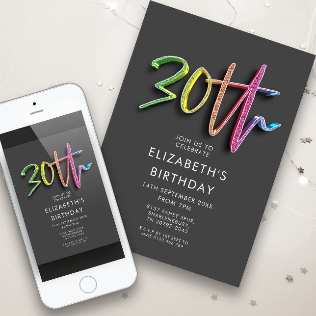 Convite Aniversário de 30 anos arco-íris (Criador carregado)