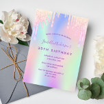 Convite aniversário de 30 anos, arco-íris, cor-de-rosa, ou<br><div class="desc">Um convite de festas de aniversário de 30 anos feminino e feminino. Na frente: Um fundo colorido do arco-íris em roxo, rosa, verde-menta, rosa dourado. Decorado com brilho falso em ouro roxo, rosa e falso. Personalize e adicione um nome e detalhes da parte. O nome é escrito com um script...</div>