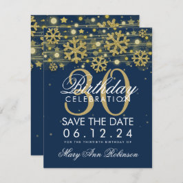 Convite aniversário de 30 anos Azul do Marinho Dourado Dat