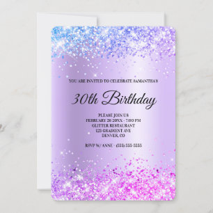 Convite Aniversário de 30 anos Azul Roxo Rosa Brilho Lavan