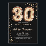 Convite aniversário de 30 anos - Balões Dourados Pretos<br><div class="desc">convite de festas aniversário de 30 anos. Design elegante em ouro brilhante e preto. O cartão de convite apresenta o número dourado 30 balões e a fonte do script. Perfeito para uma comemoração de na moda. Envie-me uma mensagem se precisar de idade personalizada.</div>