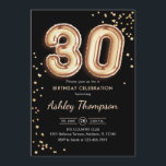 Convite aniversário de 30 anos - Balões Dourados Pretos<br><div class="desc">convite de festas aniversário de 30 anos. Design elegante em ouro brilhante e preto. O cartão de convite apresenta o número dourado 30 balões e a fonte do script. Perfeito para uma comemoração de na moda. Envie-me uma mensagem se precisar de idade personalizada.</div>