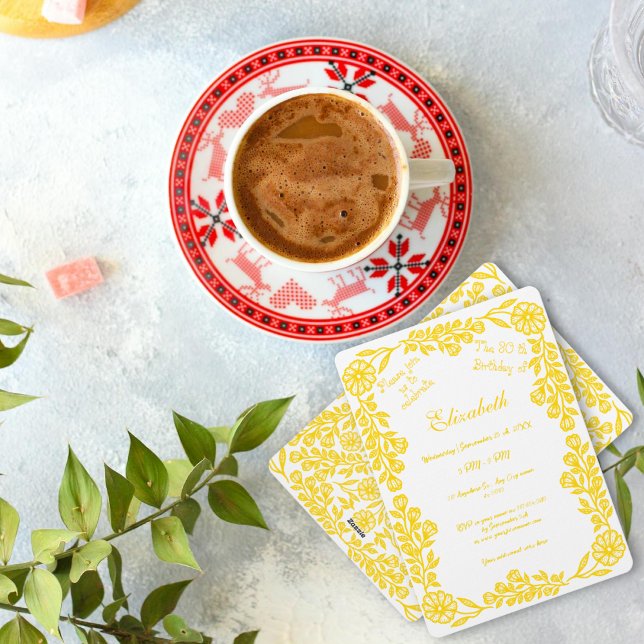 Convite Aniversário de 30 anos Botânica Dourada e branca (Criador carregado)