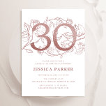 Convite Aniversário de 30 anos Branco Dourado Elegante<br><div class="desc">Rosa de ouro elegante e convite de festas branco. Design feminina moderna personalizável,  com sotaques botânicos rosas e ouro falso-brilhante-rosa. Simples cartão de convite floral perfeito para uma comemoração de um na moda. Personalize com seus próprios detalhes. Impressos convites Zazzle ou modelo de impressão digital instantânea para download.</div>
