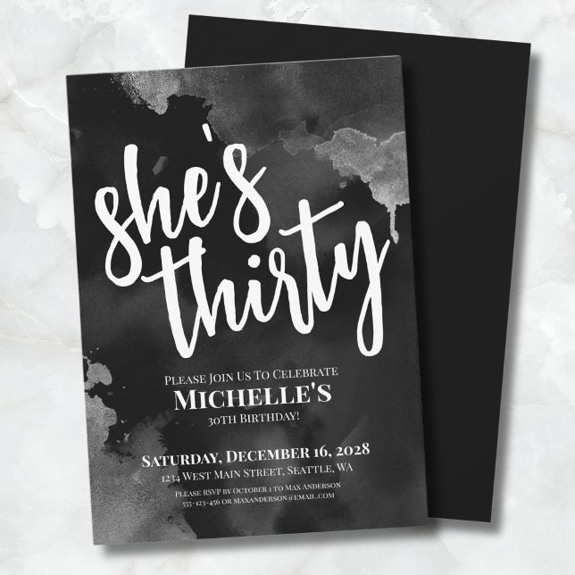 Convite Aniversário de 30 anos branco preto (Black White 30th Birthday Invitation)