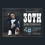 Convite aniversário de 30 anos Chalkboard Blue Balloon Fot<br><div class="desc">Convite de festas aniversário de 30 anos do Balão Azul Branco do Quadro de Vintagem Russo</div>