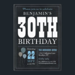 Convite aniversário de 30 anos Chalkboard Blue Balloon Rus<br><div class="desc">Convite de festas aniversário de 30 anos do Balão Azul Branco do Quadro de Vintagem Russo</div>