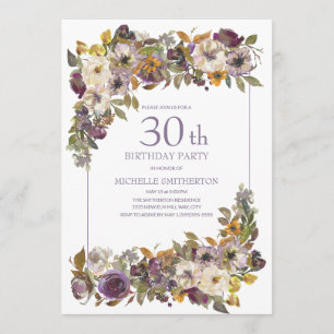 Convite Aniversário de 30 anos com Flor de Folhagem Amarel
