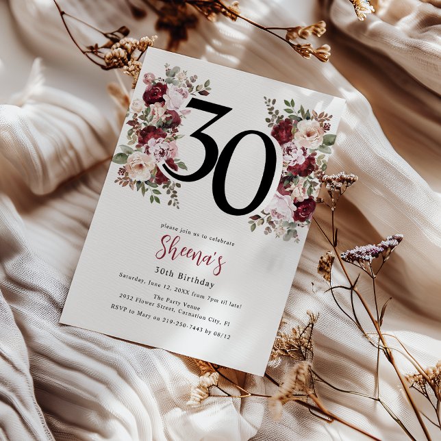 Convite Aniversário de 30 anos com Floral Elegante (Criador carregado)