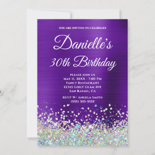 Convite Aniversário de 30 anos com Glitter Holo Roxo Femin