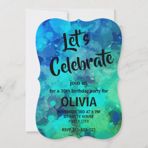 Convite Aniversário de 30 anos com tinta de álcool azul ro
