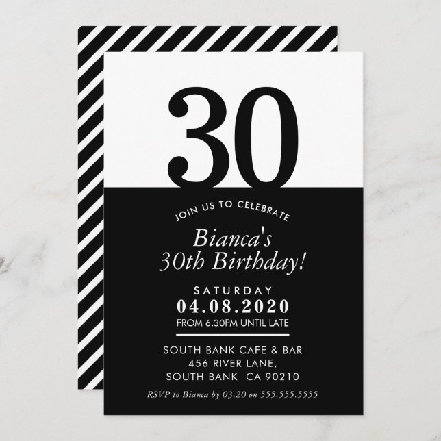 Convite ANIVERSÁRIO DE 30 ANOS CONVIDAR o negro mínimo mod (Frente/Verso)