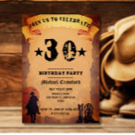 Convite aniversário de 30 anos cowboy antiga dona de caval<br><div class="desc">aniversário de 30 anos cowboy,  convite de festas de cavalo de papel personalizável para o amante de cowboy lá fora ou qualquer pessoa que ama cavalos e cowboys da natureza.</div>
