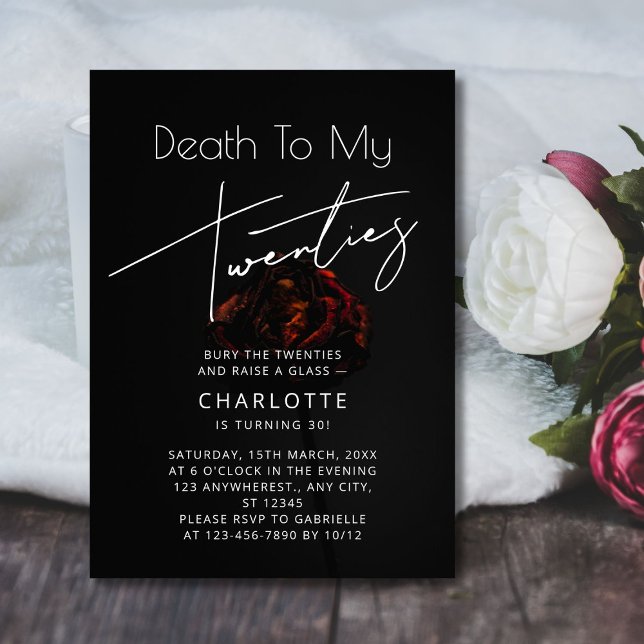 Convite Aniversário de 30 anos da Elegante Flor "Morte aos ( Elegant Flower _Death to My 20s_ 30th Birthday Invitation)