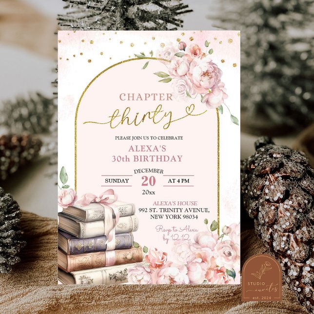 Convite Aniversário de 30 anos da Mulher do Pink Peony Sto (Criador carregado)