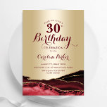 Convite aniversário de 30 anos de Agata Vermelha Dourada<br><div class="desc">Vermelho borrado e convite de festas aniversário de 30 anos de ouro agata. Elegante design moderno com aquarela agate marble geode background, faux glitter gold e typografia script font. Trendy convida o cartão perfeito para uma comemoração de dia das mulheres na moda. Impressos convites Zazzle ou modelo de impressão digital...</div>