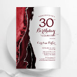 Convite Aniversário de 30 anos de Agata Vermelha Elegante<br><div class="desc">Vermelho vermelho escuro e convite de festas de agata prateado. Elegante design moderno, com fundo de geode de mármore agado, fonte faux glitter prata e script de tipografia. Trendy convida o cartão perfeito para uma comemoração de dia das mulheres na moda. Impressos convites Zazzle ou modelo de impressão digital instantânea...</div>