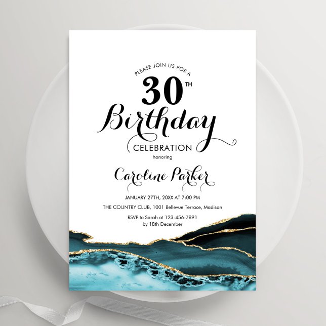 Convite Aniversário de 30 anos de Agate Dourado branco de  (Criador carregado)