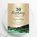 Convite aniversário de 30 anos de Agate Verde Emerald Dour<br><div class="desc">Emerald Green e ouro agate aniversário de 30 anos convite de festas. Elegante design moderno com aquarela agate marble geode background, faux glitter gold e typografia script font. Trendy convida o cartão perfeito para uma comemoração de dia das mulheres na moda. Impressos convites Zazzle ou modelo de impressão digital instantânea...</div>