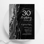 Convite Aniversário de 30 anos de Agato de Prata Preto<br><div class="desc">Convite de festas aniversário de 30 anos de agate prateado preto. Elegante design moderno com aquarela agate marble geode background,  faux glitter prata e tipografia. Trendy convida o cartão perfeito para uma comemoração de dia das mulheres na moda. Impressos convites Zazzle ou modelo de impressão digital instantânea para download.</div>