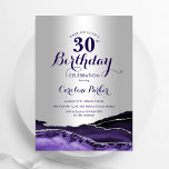 Convite Aniversário de 30 anos de Agato Puro de Prata<br><div class="desc">Aniversário de 30 anos convite de festas de agato roxo e prateado. Elegante design moderno com aquarela agate marble geode background, faux glitter prata e tipografia. Trendy convida o cartão perfeito para uma comemoração de dia das mulheres na moda. Impressos convites Zazzle ou modelo de impressão digital instantânea para download....</div>