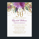 Convite Aniversário de 30 anos de Ametist Floral Glitter E<br><div class="desc">Mais convites florais na loja Little Bayleigh! Utilizámos o trabalho de arte de: www.createthecut.com</div>